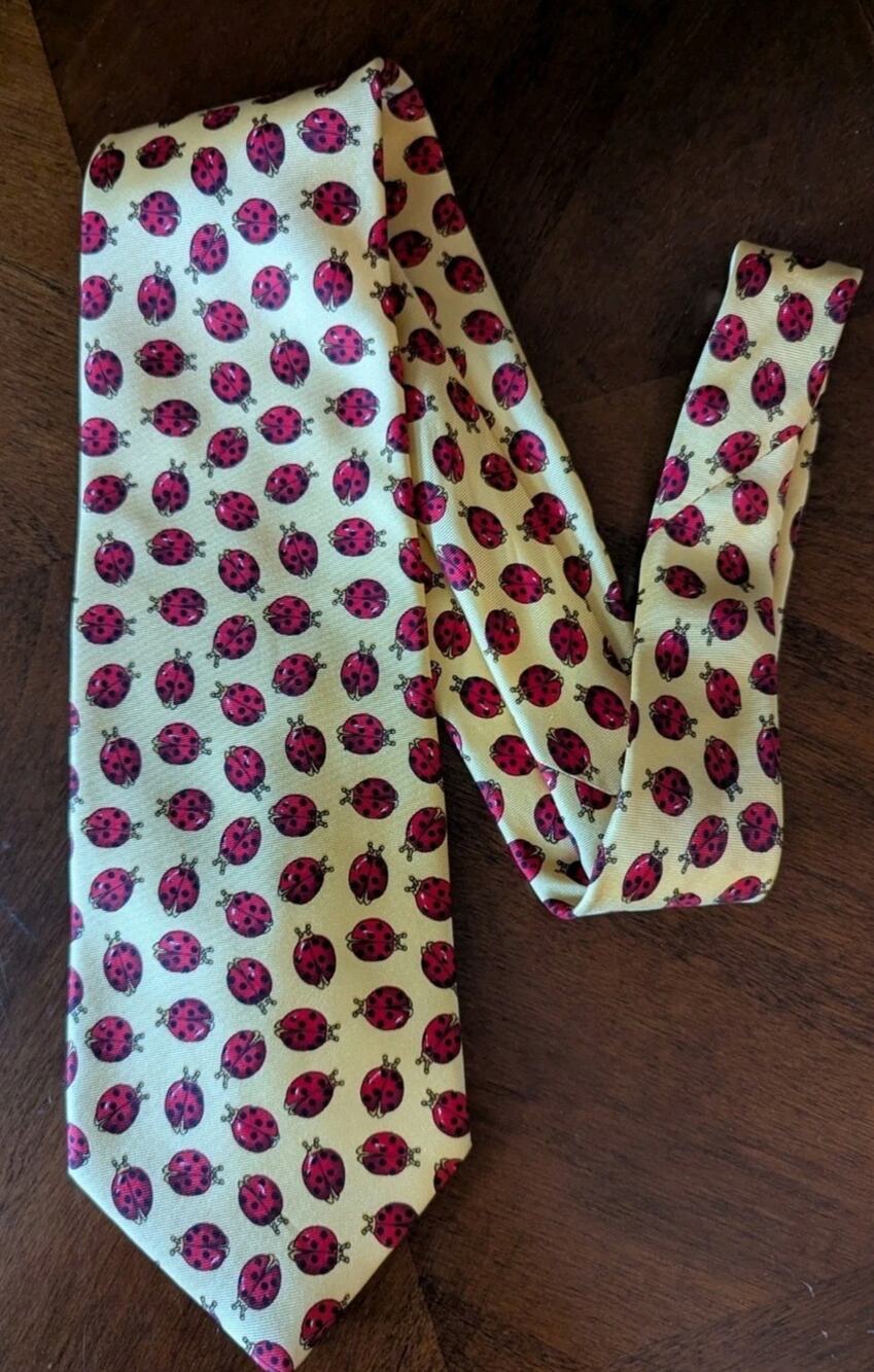 Beaufort Tie Rack Men’s Silk Tie - Classic, Yellow with Ladybugs
